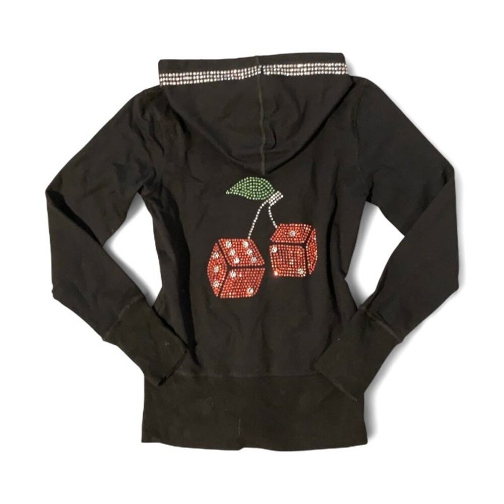 Cherry Dice Y2K McBling Rhinestone Cherry Dice Zip-Up Hoodie Medium